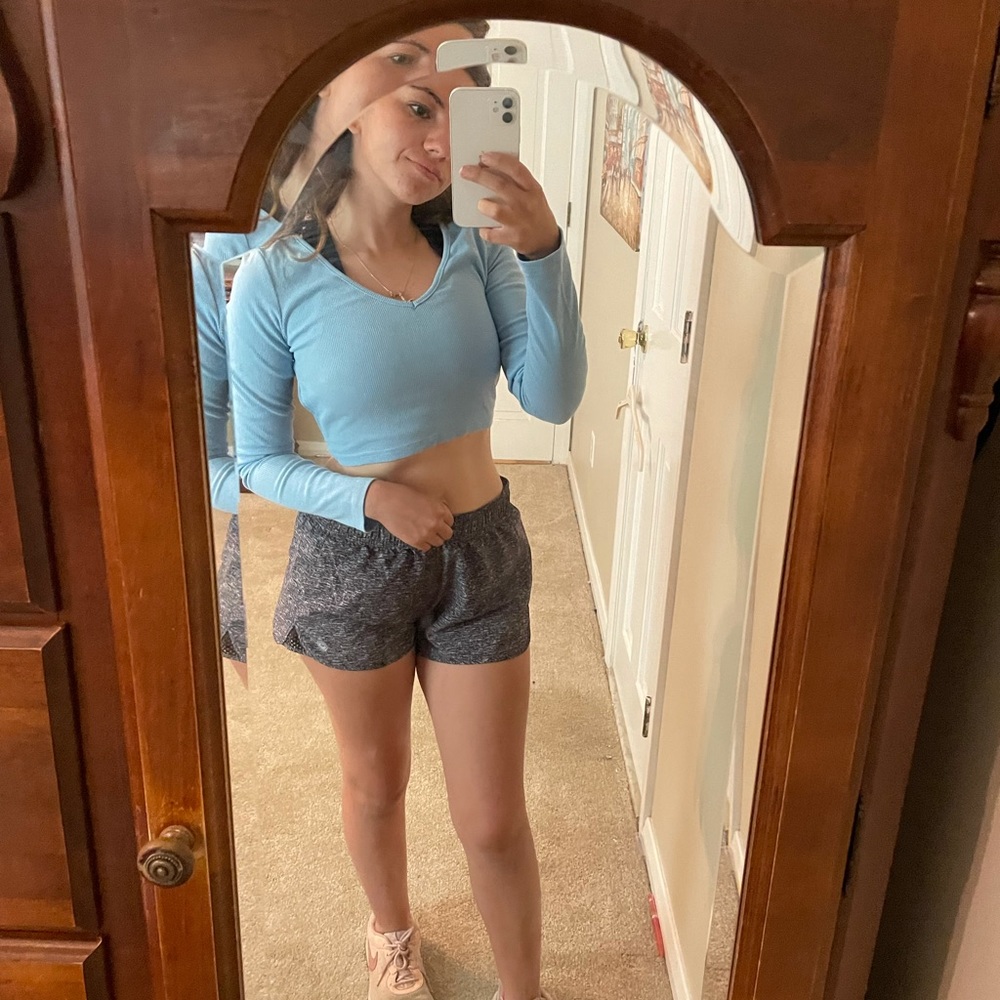 Light blue long sleeve backless top